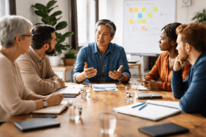 Group of Diverse people in mediation.